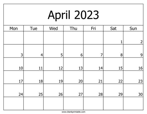 April 2023 Calendar Printable Monday Start Notes Usa Holidays