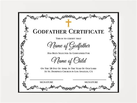 Godfather Certificate Template Christening Certificate Etsy