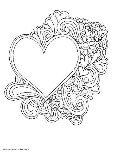 Printable Coloring Pages Hearts And Flowers Heart Coloring Pages Love