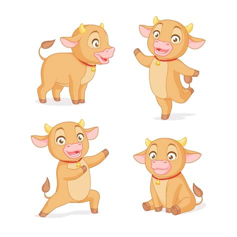 Set Of Cartoon Vector Baby Ox In Various Poses 2397348 Vector Art At