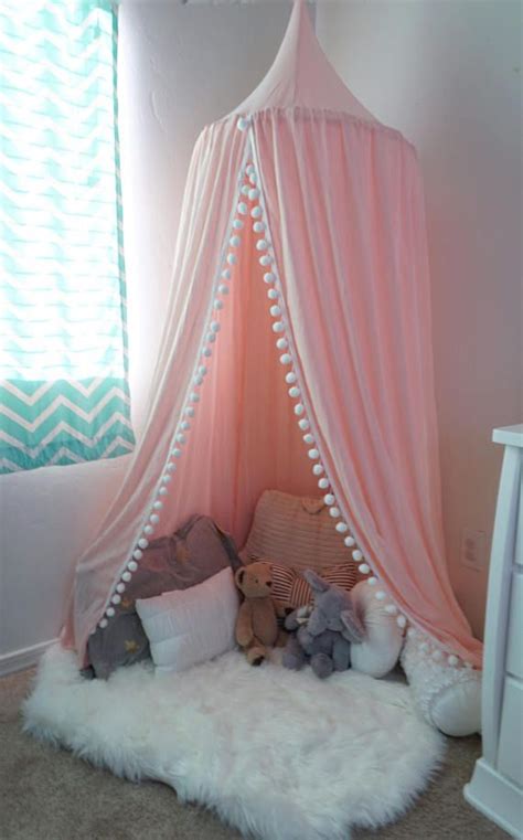 Child canopy bed for bedroom in gray colors. Pompom Play canopy in blush pink cotton / hanging tent/bed ...