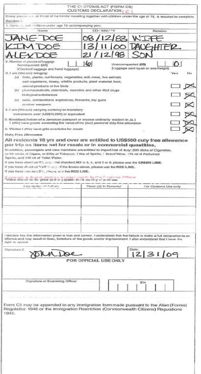 Jamaica Custom Immigration Form Photos By Rchemstad Photobucket