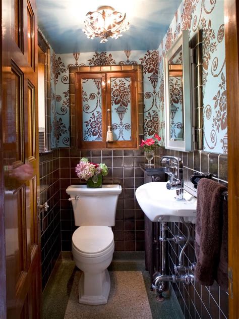 Collection by everitt & schilling company. Traditional Powder Room With Brown-and-Blue Wallpaper ...