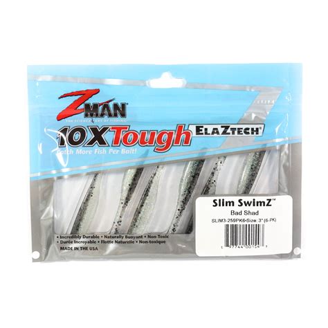 Zman Soft Lure Slim Swimz 3 Inch 6 Per Pack Bad Shad 1543