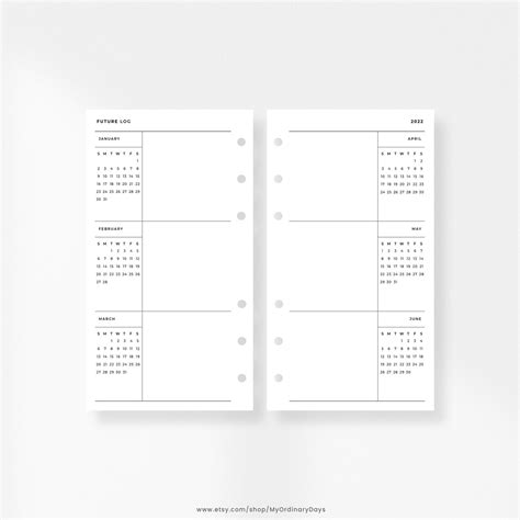 2022 Future Log Printable Pdf Personal Insert 4 Pages L 2022 Etsy