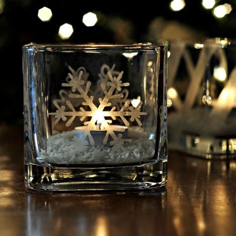 Snowflake Etched Candleholders Glass Candle Glass Etching Candle