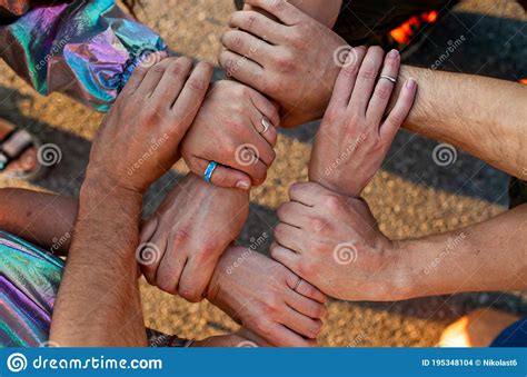 Hands Of Young People Outdoor Diverse People Group Stacked Joined