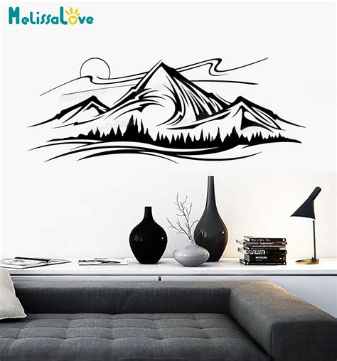 Beautiful Wall Vinyl Decal Mountain Sun Clouds Grass Nature Decals Home