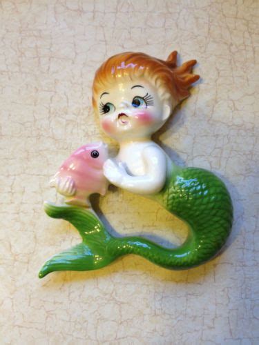 50s Vintage Norcrest Mermaid Pixie Girl With Fish Ceramic 50s Wall
