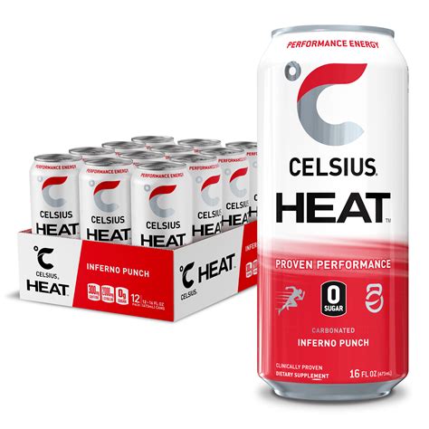 Celsius Heat Performance Energy Drink 16 Fl Oz Inferno Punch Pack Of