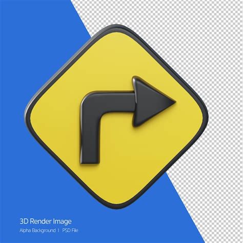 Premium Psd 3d Object Rendering Of Traffic Sign Turn Right Ahead
