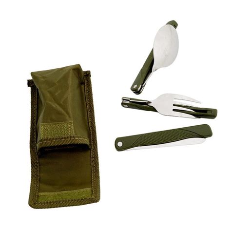 Stainless Steel Portable Folding Cutlery Set Fork Knife With Army Green