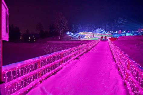 The Pink Path In The China S Snow Town Stock Image Image Of Endearing