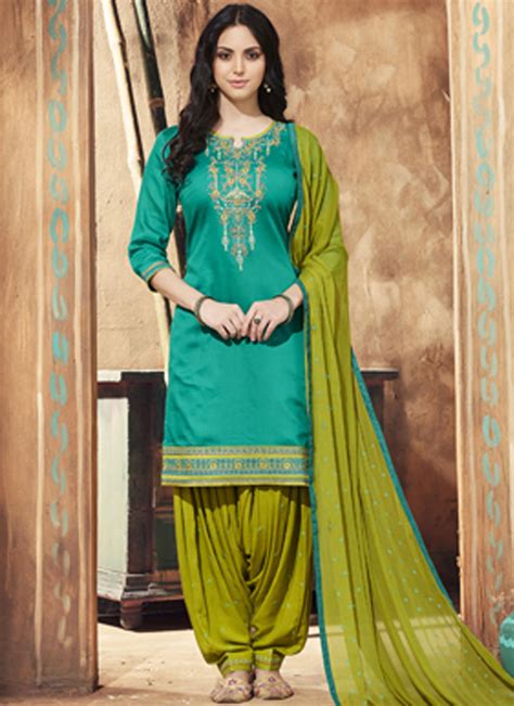 Shop Green Embroidered Punjabi Suit Online 87690