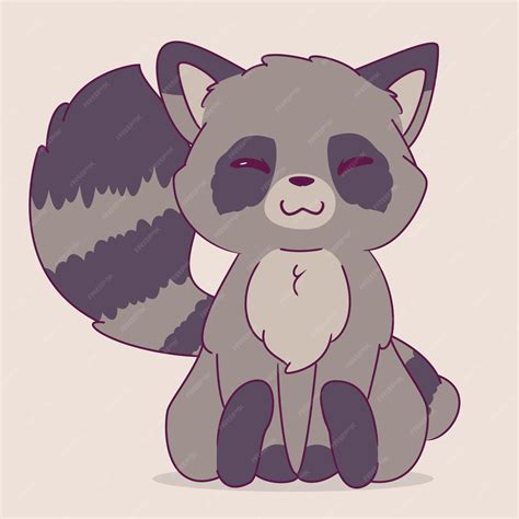 Premium Vector Kawaii Hand Drawn Raccoon Cartoon Character