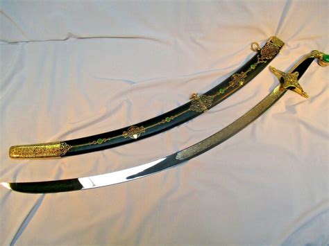 Arabic Saber Sword Handmade Forged Decorated Engraved Gold Coated