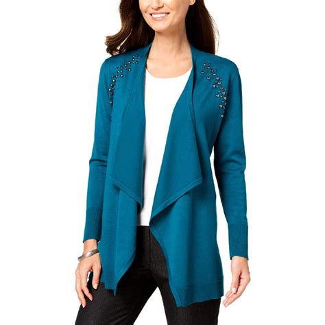Jm Collection Womens Sweater Teal Embellished Cardigan Xl Walmart