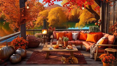 Fall Porch Ambience Cozy Daytime Autumn Sounds Crunchy Leaves Warm