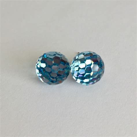 Aquamarine Swarovski Crystal Large Faceted Round Stud Earrings On