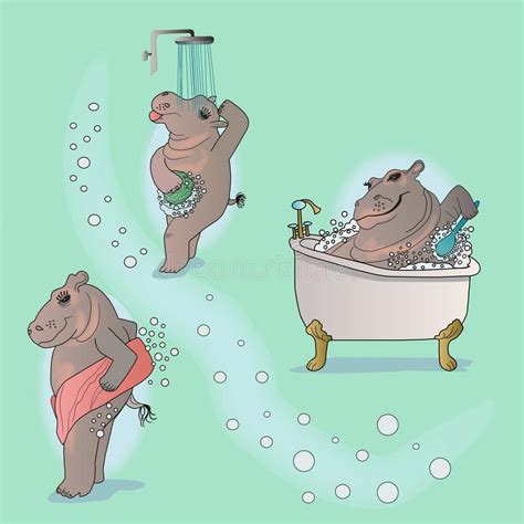 Giant hippo in a bath cupcake. Hippo taking a bath stock illustration. Illustration of ...