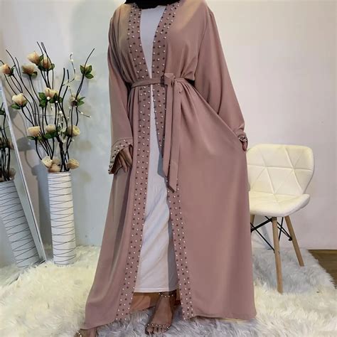 1838 Ramadan Dress Long Abaya With Pearls Fashion Eid Muslim Dresses