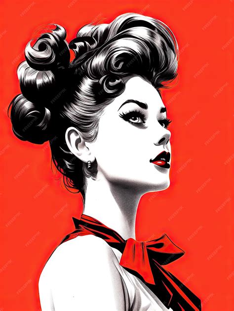 premium ai image pretty pin up girl portrait 50s style retro graphic poster with red