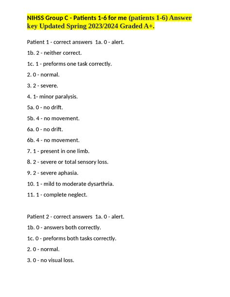 Nihss Group C Patients 1 6 For Me Patients 1 6 Answer Key Updated