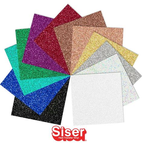 Siser Glitter Heat Transfer Vinyl 10 X 12 Sheets 12 Pack Top Colors