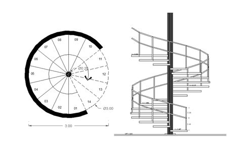 Layout Plan With Elevation Of A Spiral Staircase Cadbull