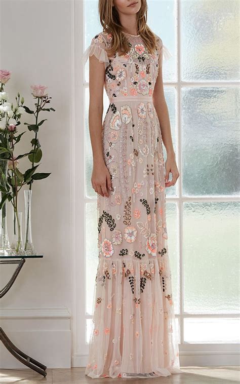 Pink Floral Embroidered Tiered Maxi Dress Gowns And Evening Dresses Pinterest Maxi Dresses