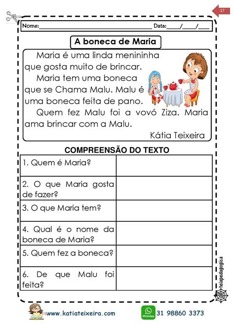 Texto A Boneca De Maria Atividades De Alfabetização 1º E 2º Anos Com