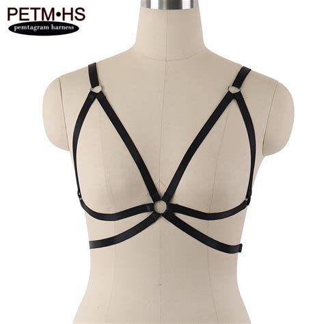 Womens Sexy Body Harness Black Elastic Strappy Tops Cage Hollow Out Bras Gothic Fetish Exotic