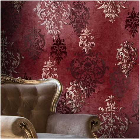 Jz·home Jz111 Luxury Red Damask Wallpaper Rolls Stereo Deep Embossed
