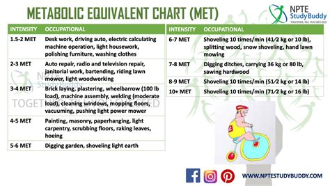 Metabolic Equivalent Chart MET Nursing Mnemonics Board Exam Washing