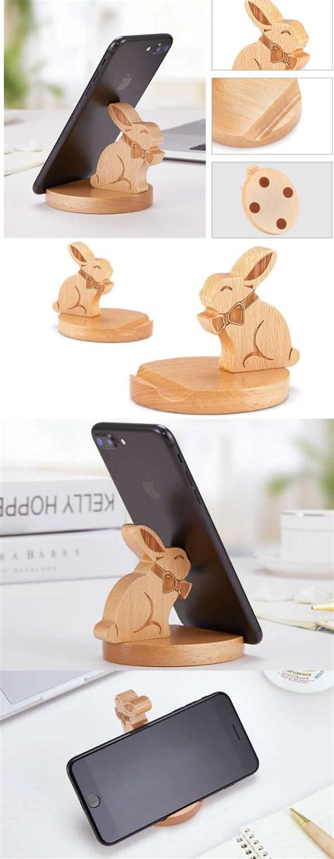 Wooden Rabbit Shaped Mobile Phone Ipad Iphone Holder Stand Dock Mount