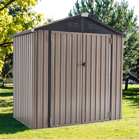 Buy YODOLLA X Ft Outdoor Metal Storage Shed With Lockable Doors For Backyard Garden Tools