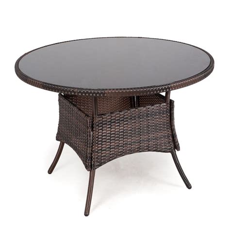 Large Rattan Dining Table Round Tempered Glass Top Outdoor Furniture