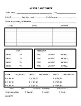 You can write important notes and reminders in. Infant room daily activity sheet by Christina's Shop | TpT