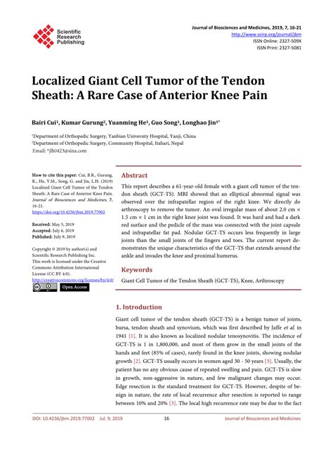 Pdf Localized Giant Cell Tumor Of The Tendon Sheath A Rare Case Of