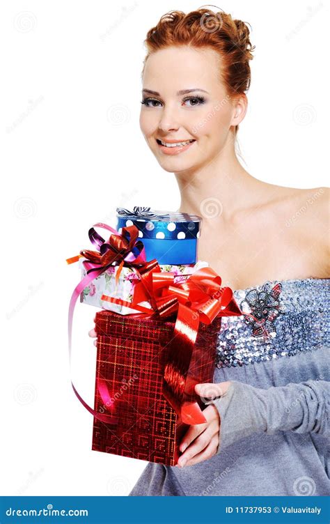 Caucasian Woman With Many Present Boxes Stock Image Image Of Joyful Caucasian 11737953