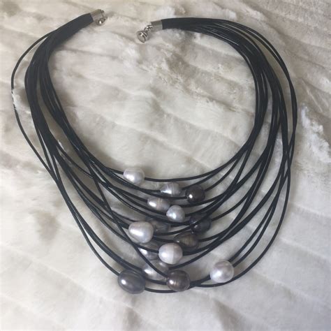 Pearl Necklace In Leather Cord Etsy