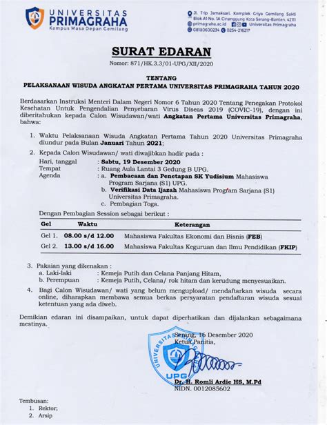 Surat Edaran Pelaksanaan Wisuda Universitas Jember Ke