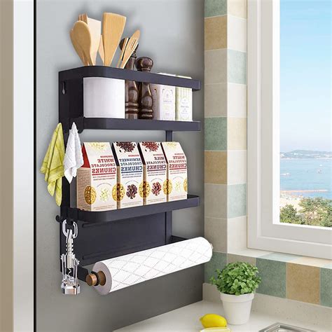 Magnetic Spice Rack Magnetic Shelf With Paper Towel Holder 2 Tier