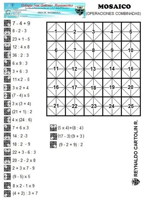 Ver más ideas sobre secundaria, secundaria matematicas, juegos de matemáticas. Mosaico - operaciones combinadas | Secundaria matematicas ...