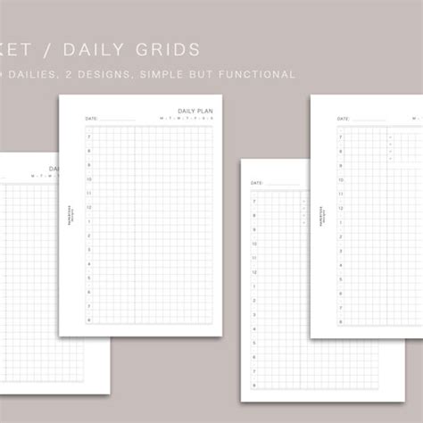 Digital Pocket Size Undated Plain Daily Grid Style Inserts Etsy