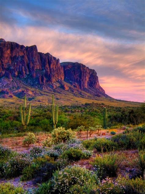 Sunset In Superstition Mountains Phoenix Arizona United States