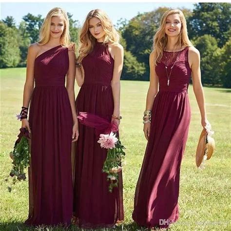 Burgundy Bridesmaid Dresses 2017 New Floor Length Mixed Styles Chiffon