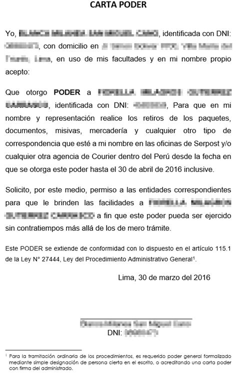 Modelo De Carta Poder Simple Para Recoger Documentos Peru Compartir Carta