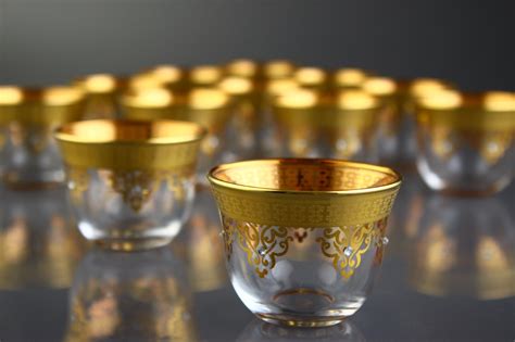 Gold Plated Glass Arabic Coffee Mirra Cups For Six Person FairTurk Com