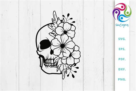 Skull With Flowers Svg Cut File So Fontsy